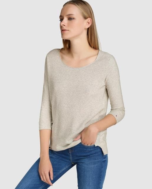 Jersey gris de mujer Tommy Hilfiger con manga francesa Tommy Hilfiger