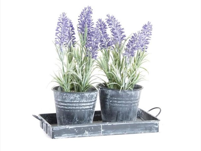 Maceta lavanda artificial pvc en maceta de metal 23 cm.